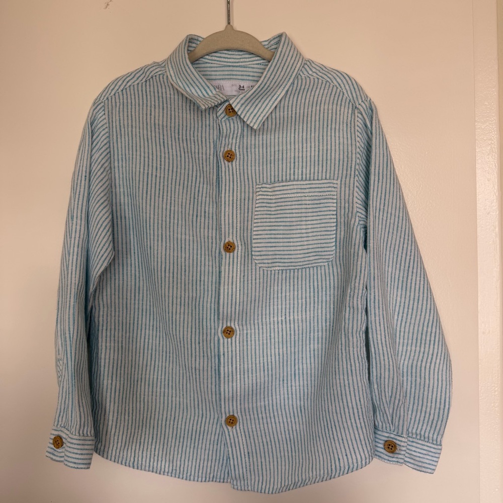 Zara Kids Blue Striped Button Down Shirt 3-4 years for boys